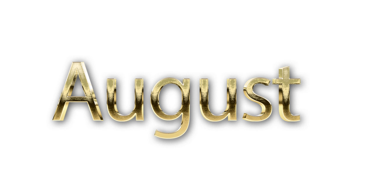 AUGUST month name word AUGUST gold 3D text typography PNG images free